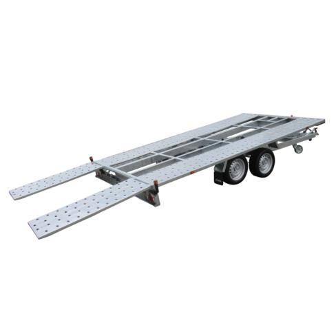 Remorque porte-voiture Lider 43720 – 2 essieux, PTAC 2700 kg, 400×215 cm, rampes + treuil + 2 cales