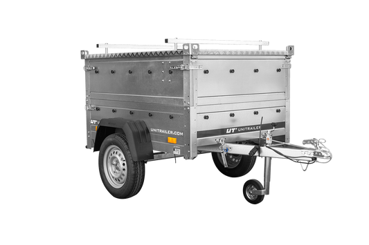 Remorque un essieu 150x106 UNITRAILER GARDEN 150 KIPP avec côtés, ridelles supplementaires et capot en aluminium