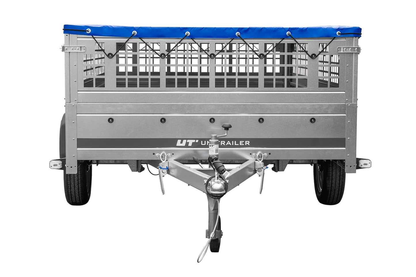 Remorque légère 264x150 UNITRAILER GARDEN 265 KIPP avec ridelles grillagées, châssis H-0 et bâche bleue