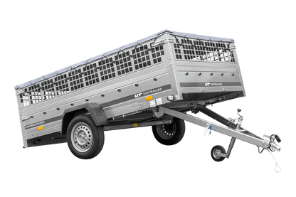 Reboque leve 264x150 UNITRAILER GARDEN 265 KIPP com taipais em rede, chassis H-0 e lona cinzenta