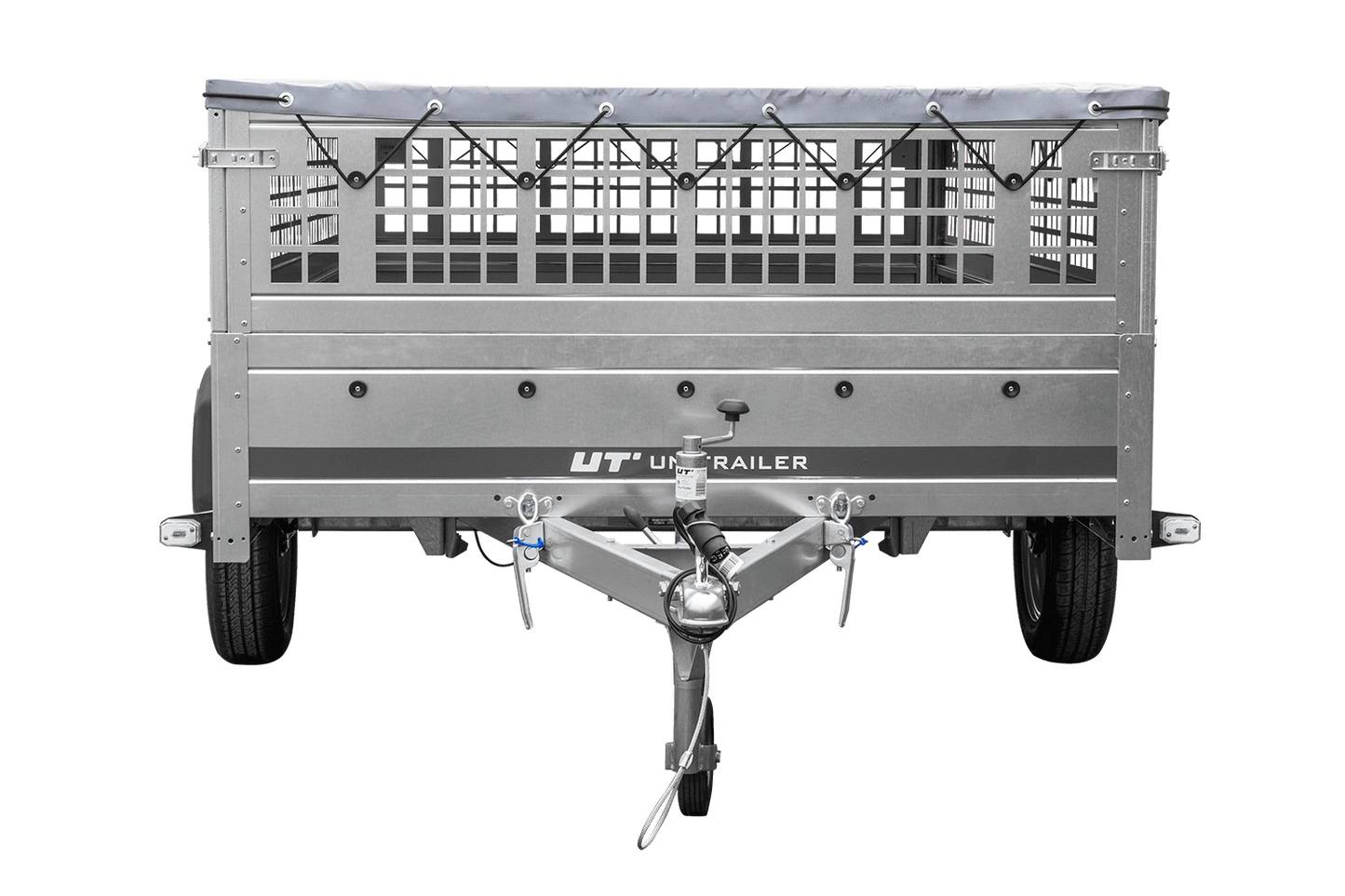 Reboque leve 264x150 UNITRAILER GARDEN 265 KIPP com taipais em rede, chassis H-0 e lona cinzenta