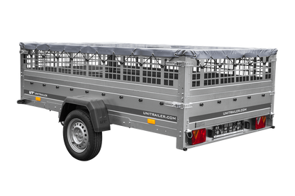 Reboque leve 264x150 UNITRAILER GARDEN 265 KIPP com taipais em rede, chassis H-0 e lona cinzenta