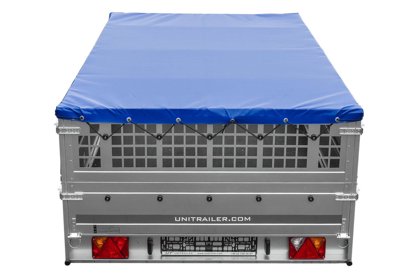 Remorque légère 264x150 UNITRAILER GARDEN 265 KIPP avec ridelles grillagées, châssis H-0 et bâche bleue