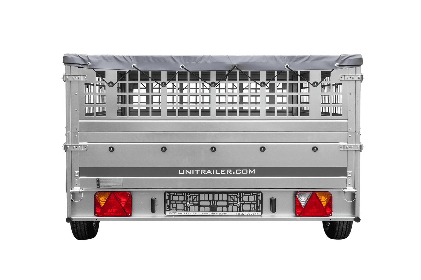 Reboque leve 264x150 UNITRAILER GARDEN 265 KIPP com taipais em rede, chassis H-0 e lona cinzenta