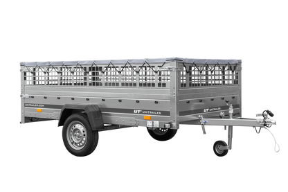 Reboque leve 264x150 UNITRAILER GARDEN 265 KIPP com taipais em rede, chassis H-0 e lona cinzenta