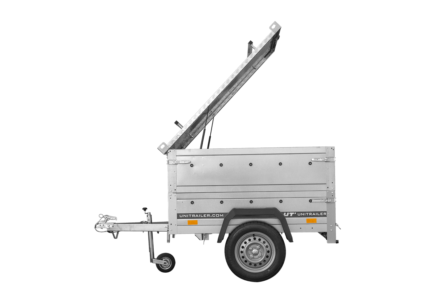 Atrelado de um eixo 150x106 UNITRAILER GARDEN 150 KIPP com taipais, taipais adicionais e capota de alumínio