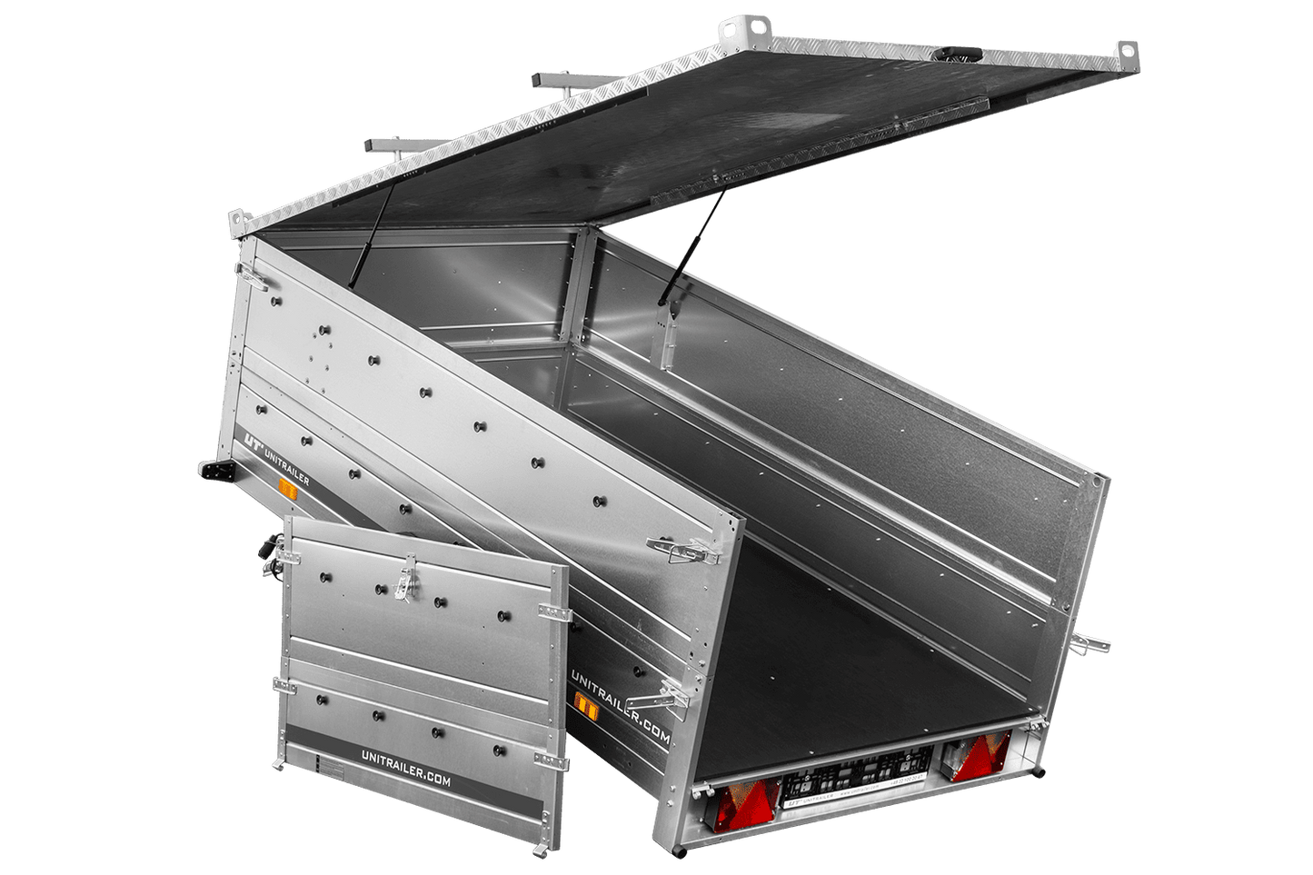 Reboque de um eixo 230x125 UNITRAILER GARDEN 230 KIPP com laterais duplas e lona de alumínio