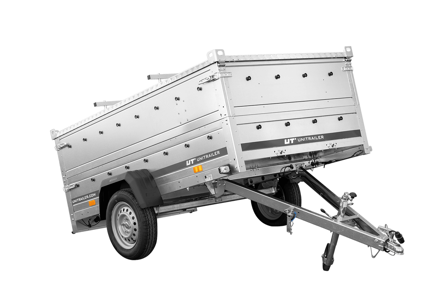 Reboque de um eixo 230x125 UNITRAILER GARDEN 230 KIPP com laterais duplas e lona de alumínio