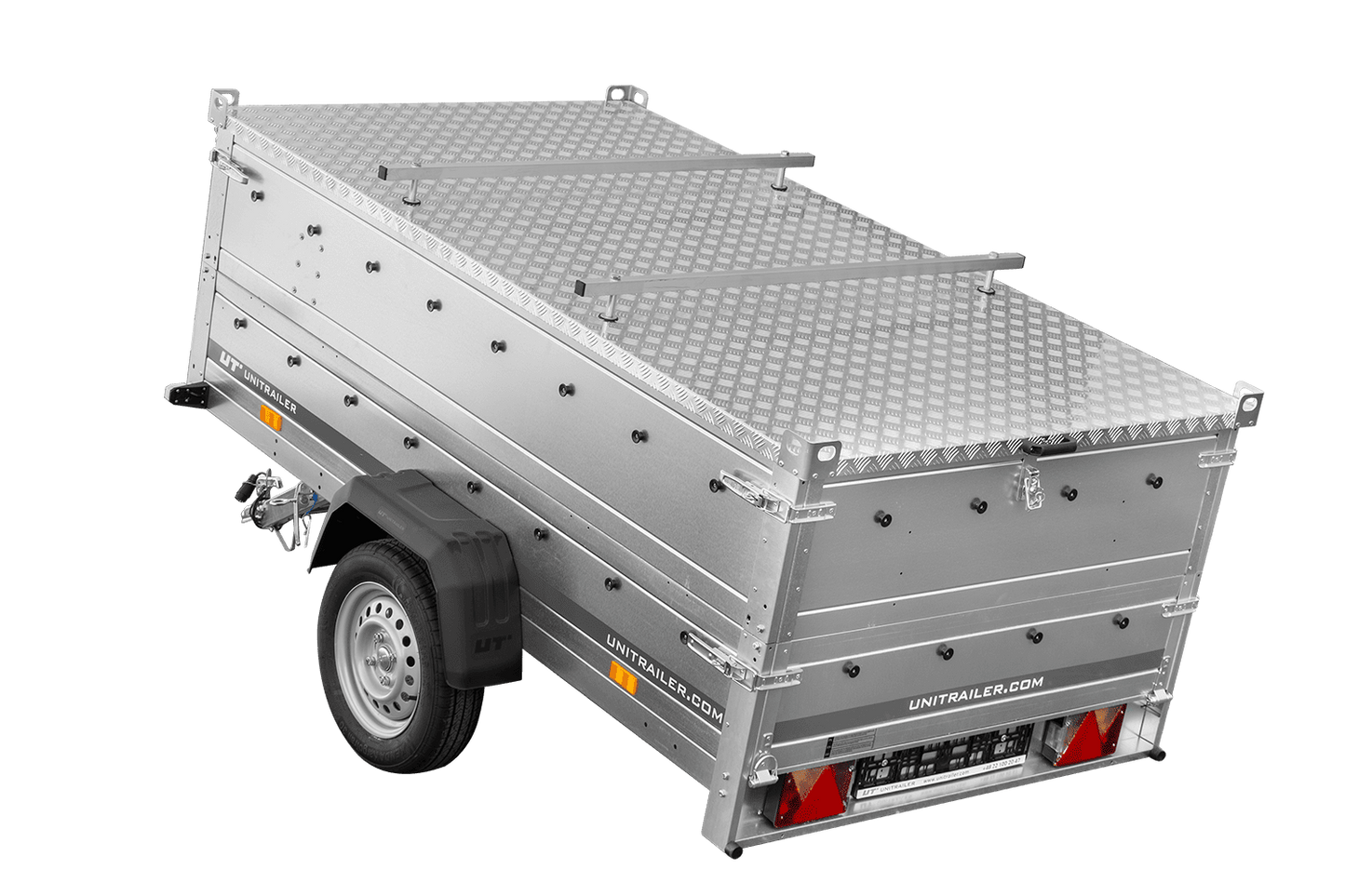 Reboque de um eixo 230x125 UNITRAILER GARDEN 230 KIPP com laterais duplas e lona de alumínio