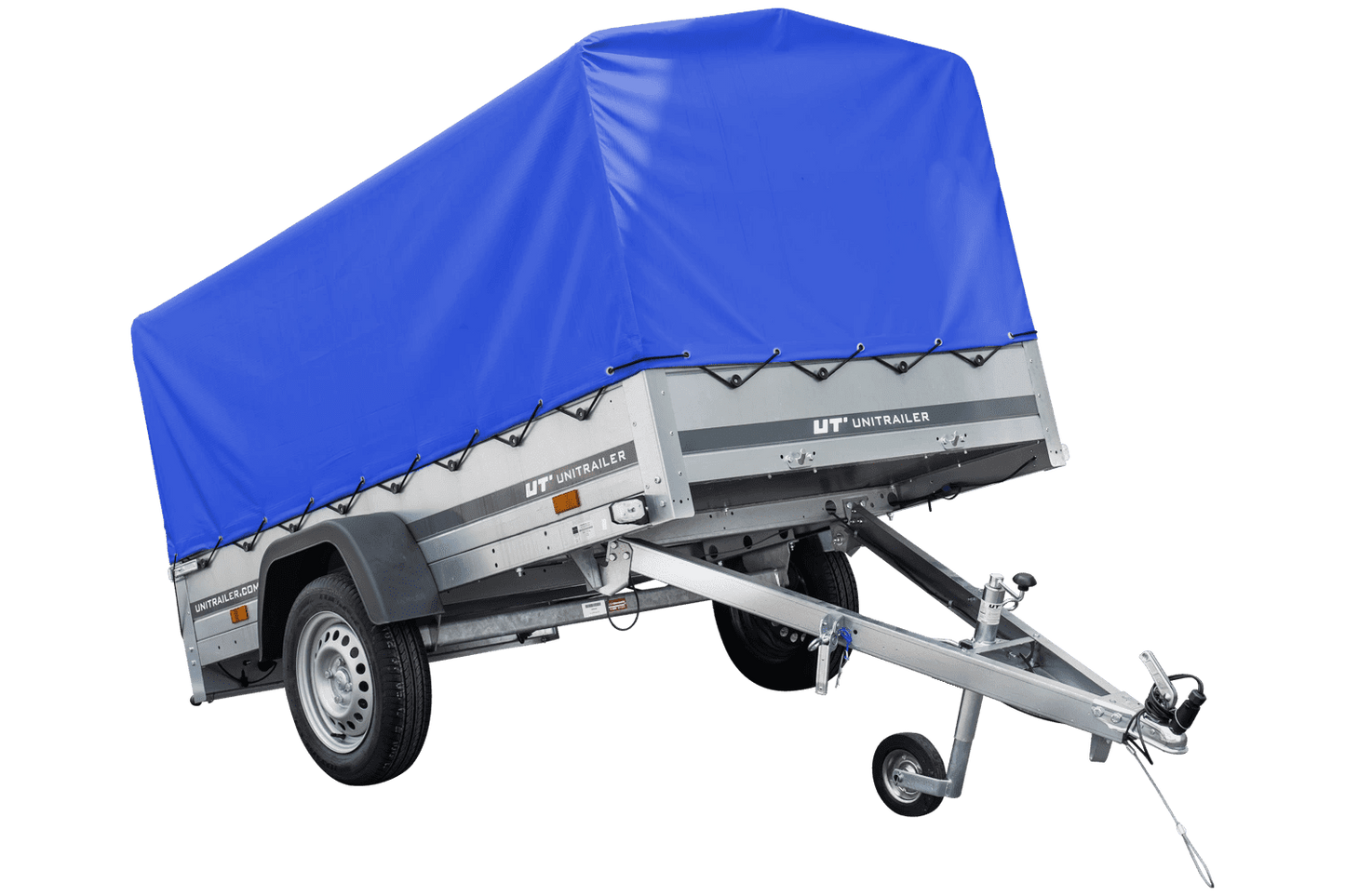 Reboque rodoviário com lona azul alta, arco H-800 e roda jockey 230x125 Garden Trailer 230 KIPP