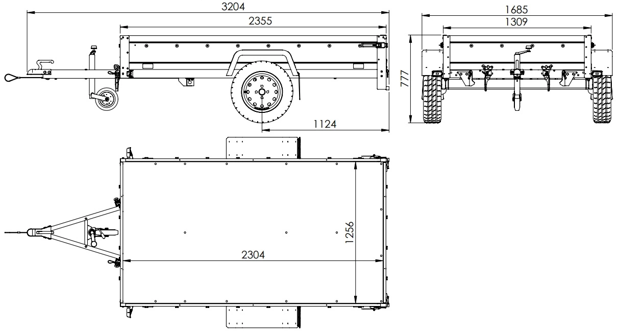 Reboque rodoviário com lona alta, arco H-800 e roda de apoio 230x125 Garden Trailer 230 KIPP