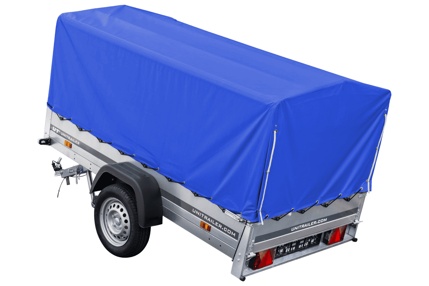 Reboque rodoviário com lona azul alta, arco H-800 e roda jockey 230x125 Garden Trailer 230 KIPP