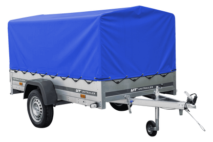 Reboque rodoviário com lona azul alta, arco H-800 e roda jockey 230x125 Garden Trailer 230 KIPP
