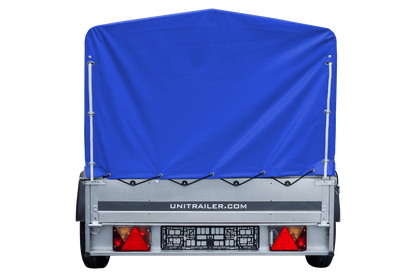 Reboque rodoviário com lona azul alta, arco H-800 e roda jockey 230x125 Garden Trailer 230 KIPP