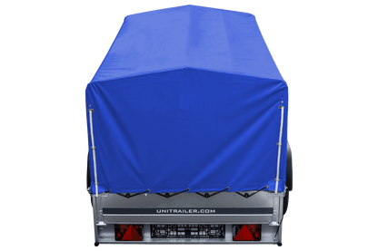Reboque rodoviário com lona azul alta, arco H-800 e roda jockey 230x125 Garden Trailer 230 KIPP