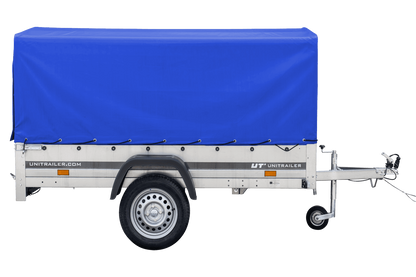 Reboque rodoviário com lona azul alta, arco H-800 e roda jockey 230x125 Garden Trailer 230 KIPP