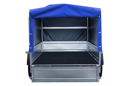 Reboque rodoviário com lona azul alta, arco H-800 e roda jockey 230x125 Garden Trailer 230 KIPP