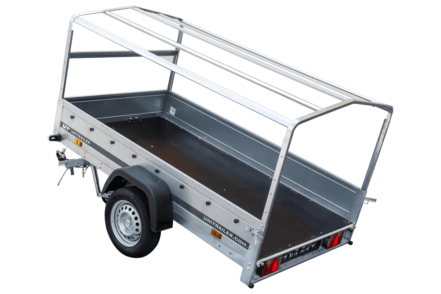 Reboque rodoviário com lona azul alta, arco H-800 e roda jockey 230x125 Garden Trailer 230 KIPP