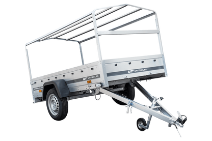 Reboque rodoviário com lona azul alta, arco H-800 e roda jockey 230x125 Garden Trailer 230 KIPP