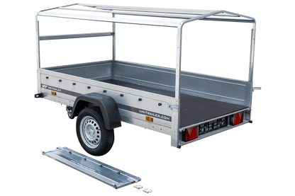 Reboque rodoviário com lona azul alta, arco H-800 e roda jockey 230x125 Garden Trailer 230 KIPP