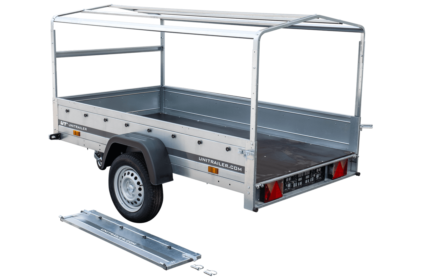 Reboque rodoviário com lona alta, arco H-800 e roda de apoio 230x125 Garden Trailer 230 KIPP