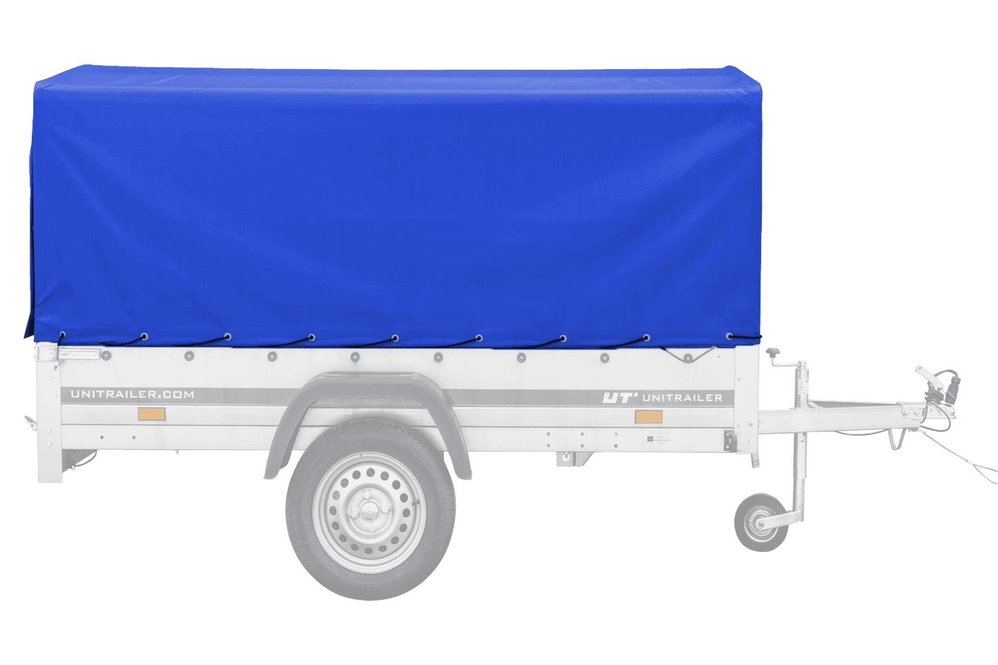 Reboque rodoviário com lona azul alta, arco H-800 e roda jockey 230x125 Garden Trailer 230 KIPP