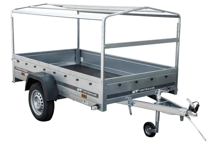 Reboque rodoviário com lona azul alta, arco H-800 e roda jockey 230x125 Garden Trailer 230 KIPP
