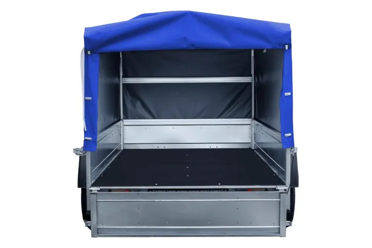 Reboque rodoviário com lona azul alta, arco H-800 e roda jockey 230x125 Garden Trailer 230 KIPP