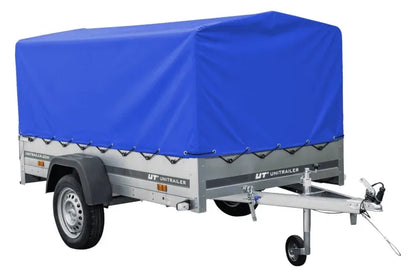 Reboque rodoviário com lona azul alta, arco H-800 e roda jockey 230x125 Garden Trailer 230 KIPP